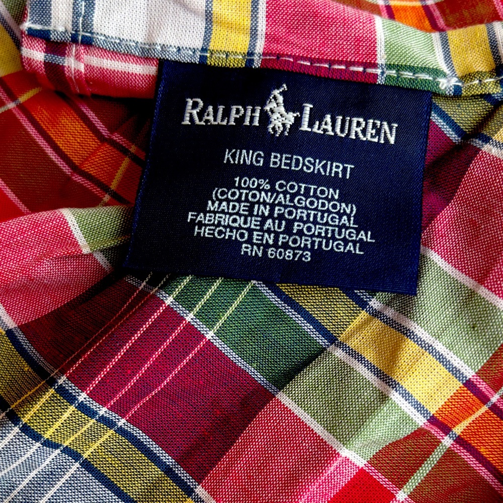 Ralph Lauren Multicolor preppy red blue green white Plaid Bedskirt cotton ruffle
